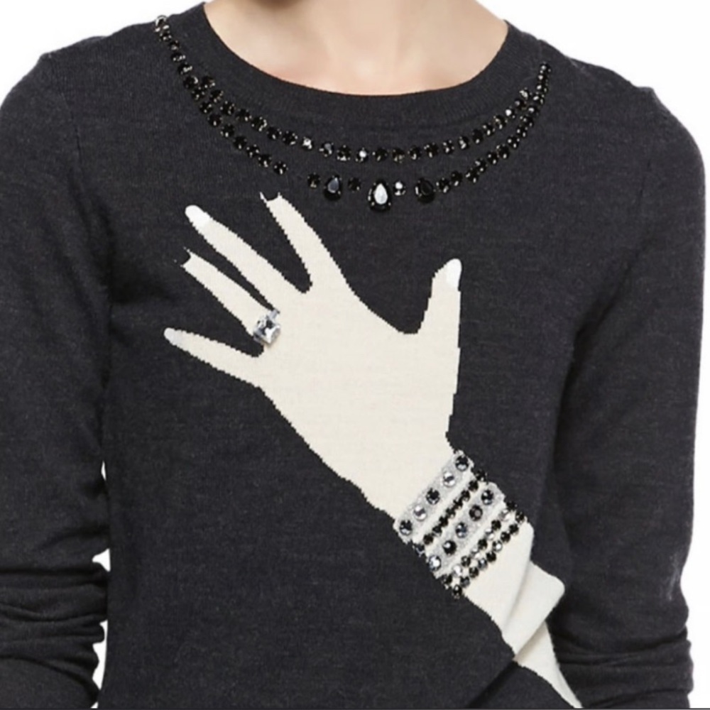 Alice + Olivia Sweater Women’s XS Wool Hand with Ring Beaded